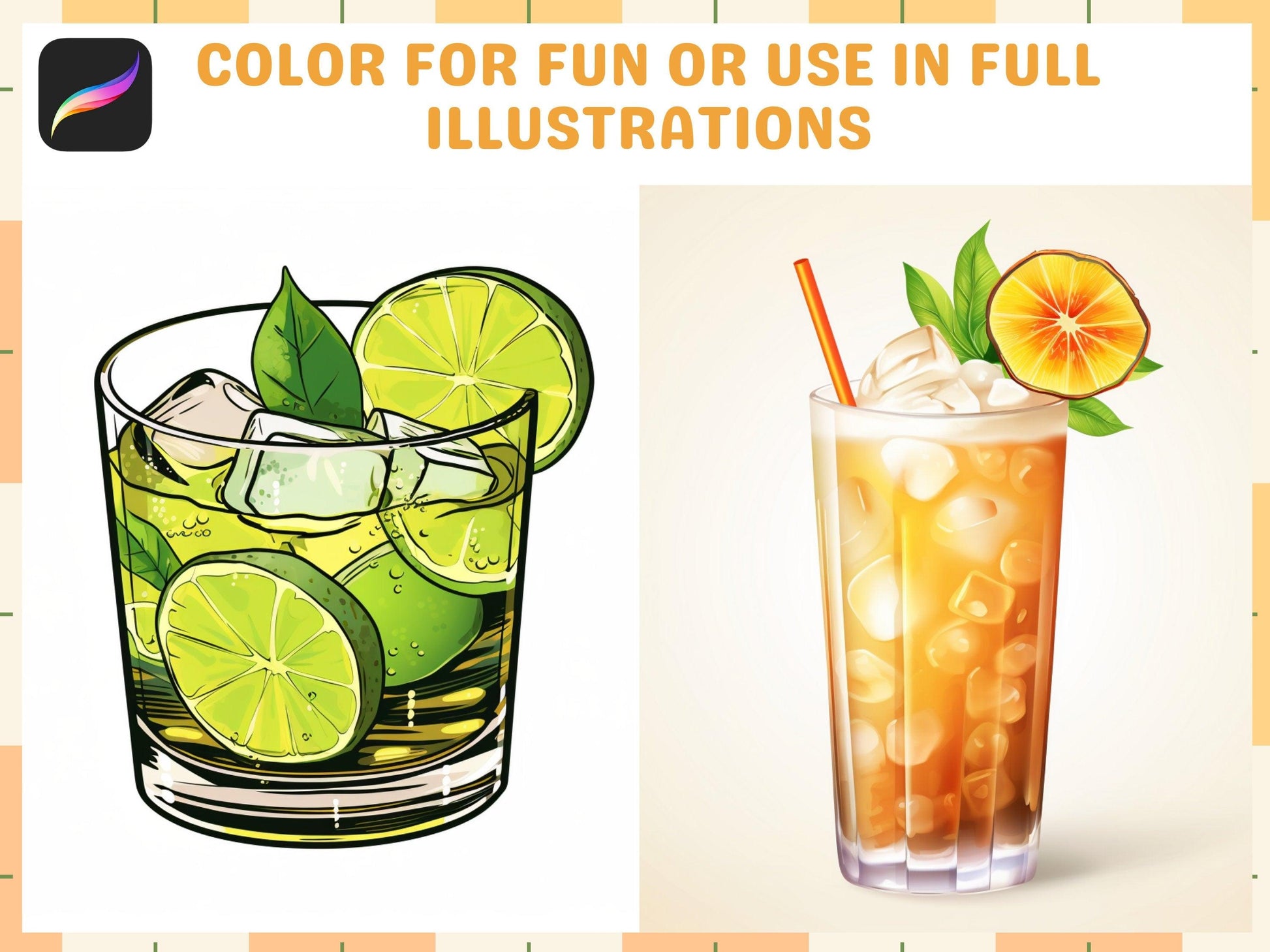 200+ Procreate Cocktail Stamps, Vibrant Drink Brushes for Procreate, Mixology Art Digital Download - Cozy Brushery