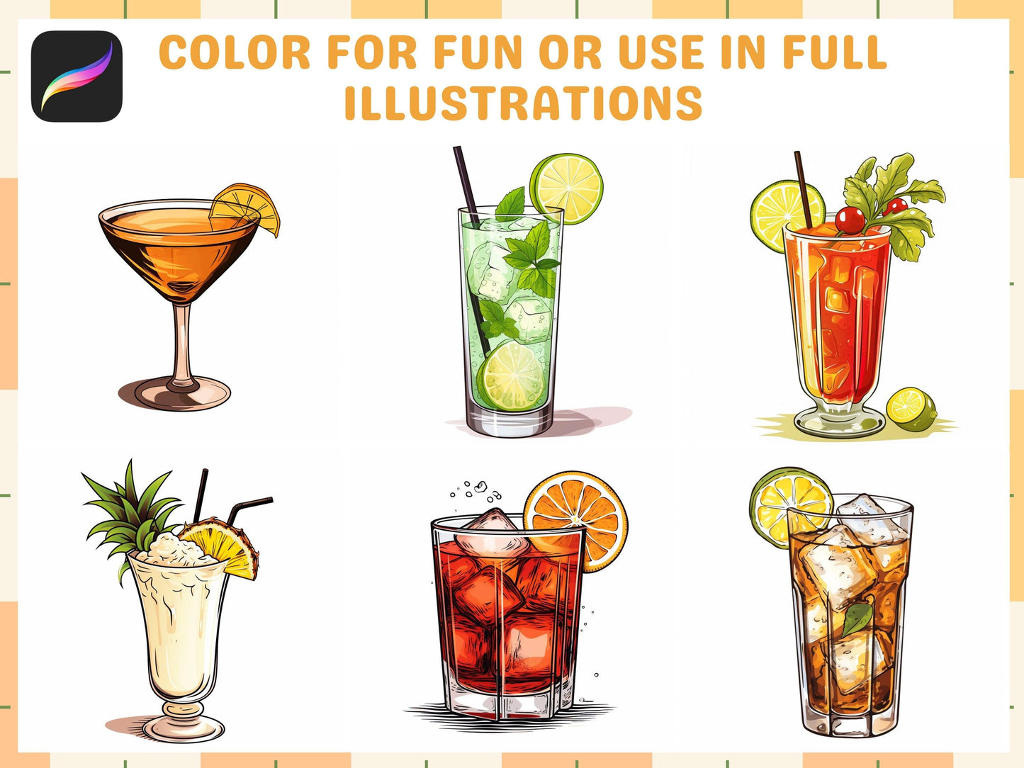 200+ Procreate Cocktail Stamps, Vibrant Drink Brushes for Procreate, Mixology Art Digital Download - Cozy Brushery