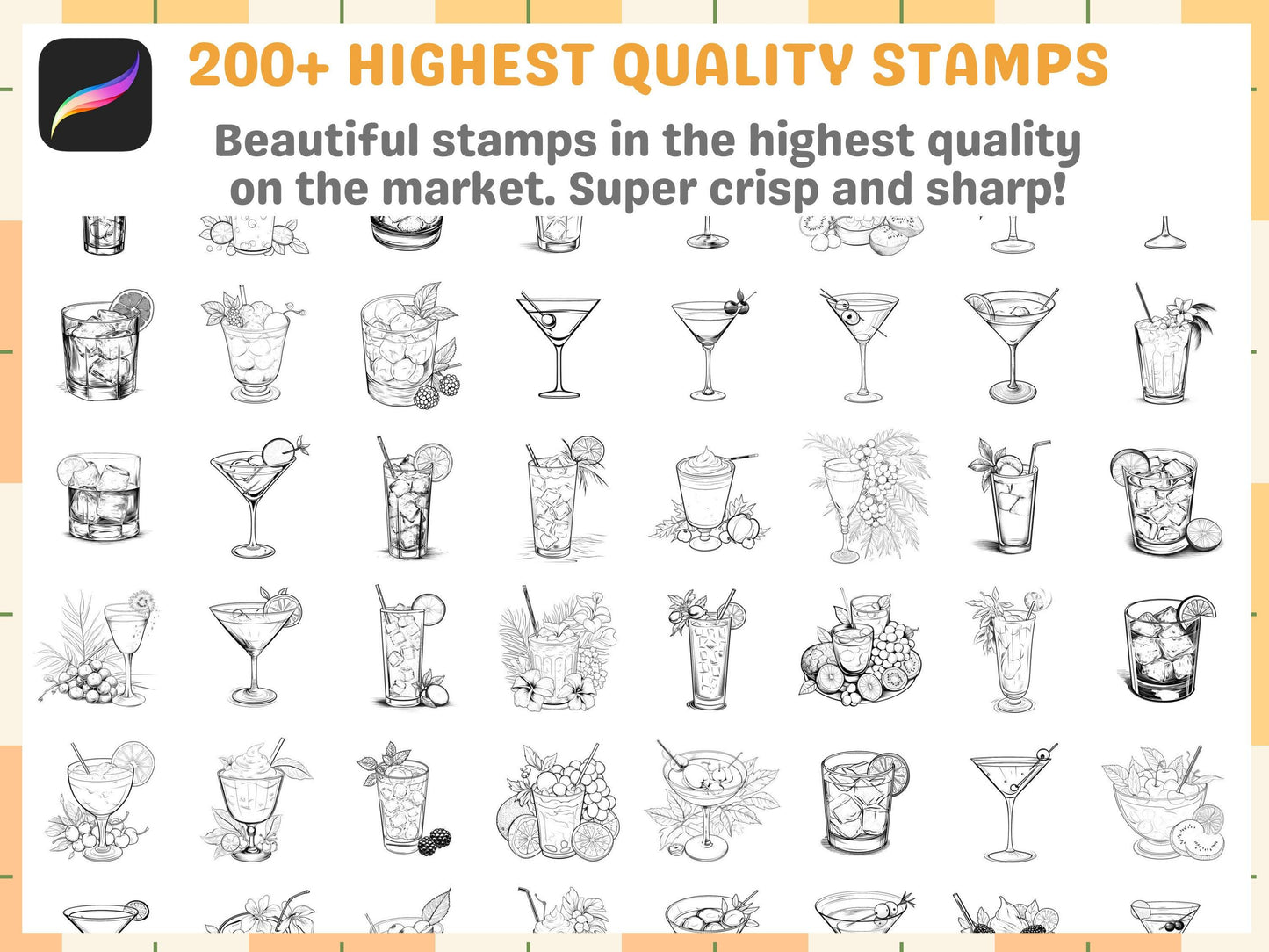 200+ Procreate Cocktail Stamps, Vibrant Drink Brushes for Procreate, Mixology Art Digital Download - Cozy Brushery