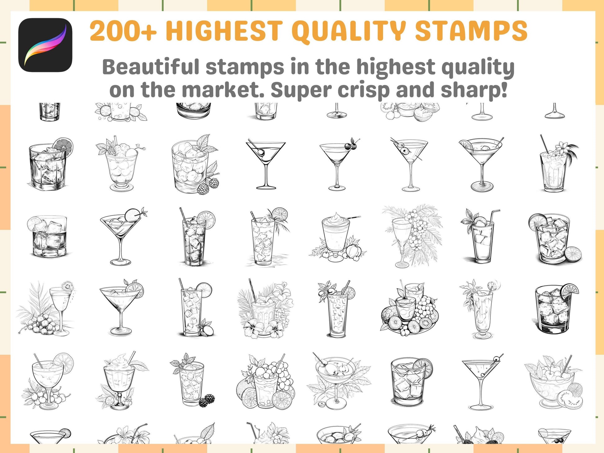 200+ Procreate Cocktail Stamps, Vibrant Drink Brushes for Procreate, Mixology Art Digital Download - Cozy Brushery