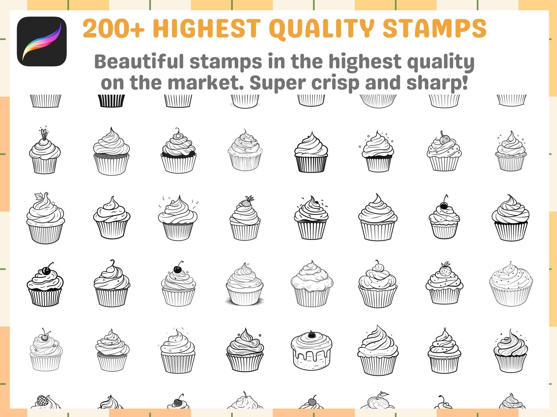 200+ Procreate Cupcake Stamps, Sweet Dessert Brushes for Delicious Digital Art, Instant Download - Cozy Brushery