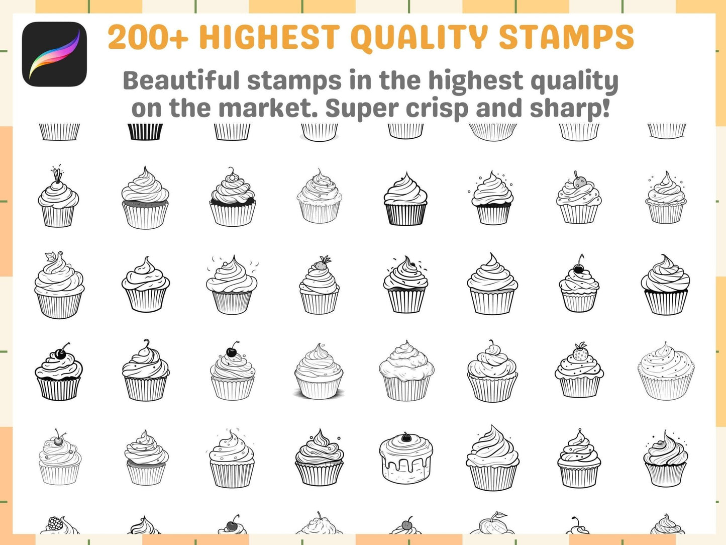 200 Plus Procreate Cupcake Stamps Sweet Dessert Brushes - Cozy Brushery
