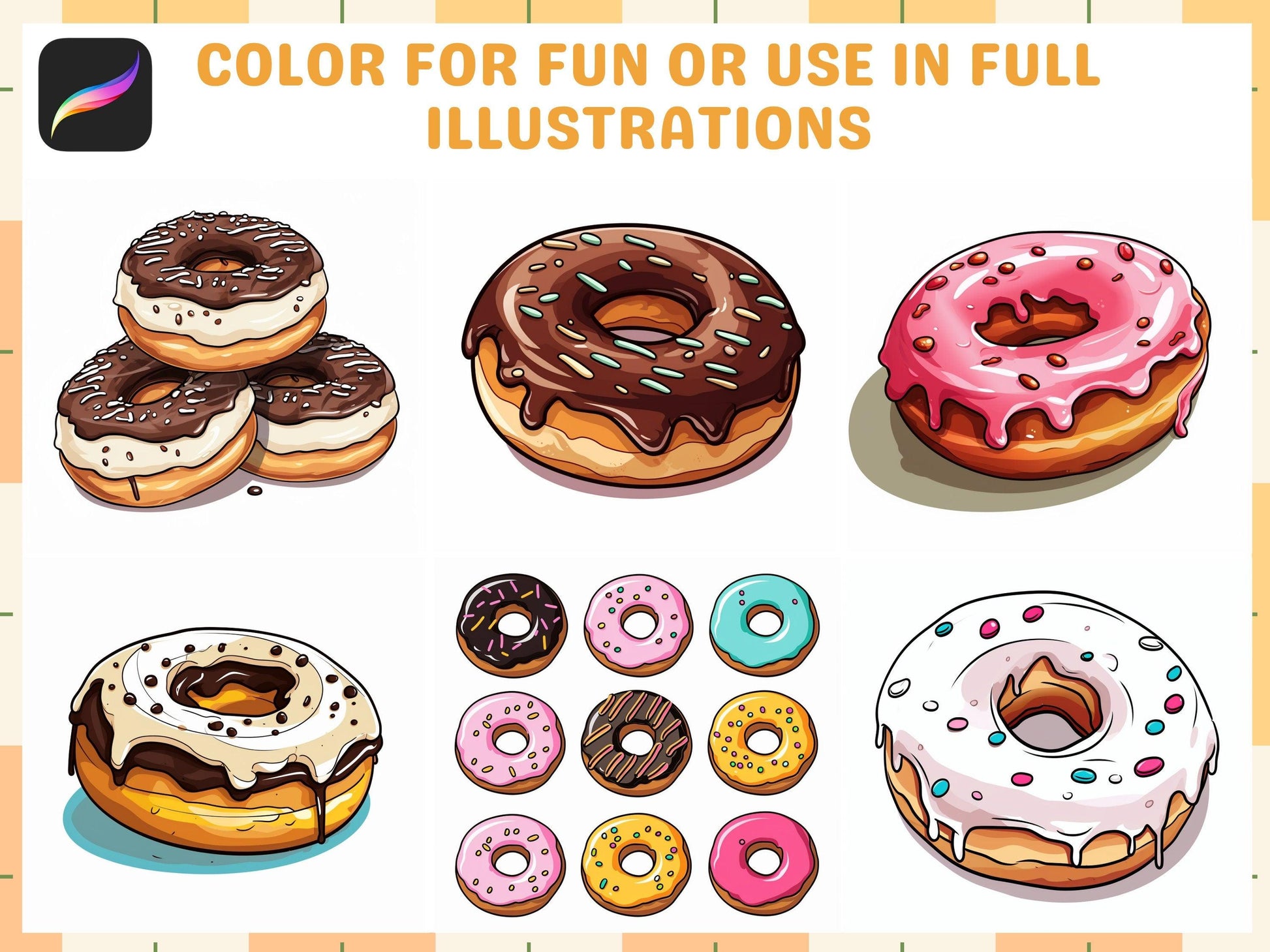 200+ Procreate Donut Stamps, Sweet Dessert Brushes for Digital Art, Creative Bakery Themes Download - Cozy Brushery