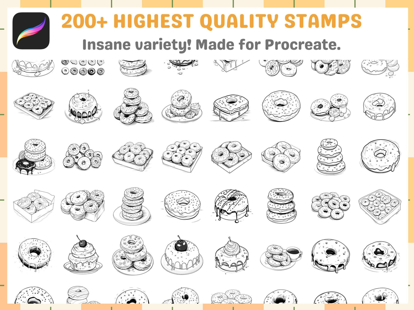 200+ Procreate Donut Stamps, Sweet Dessert Brushes for Digital Art, Creative Bakery Themes Download - Cozy Brushery