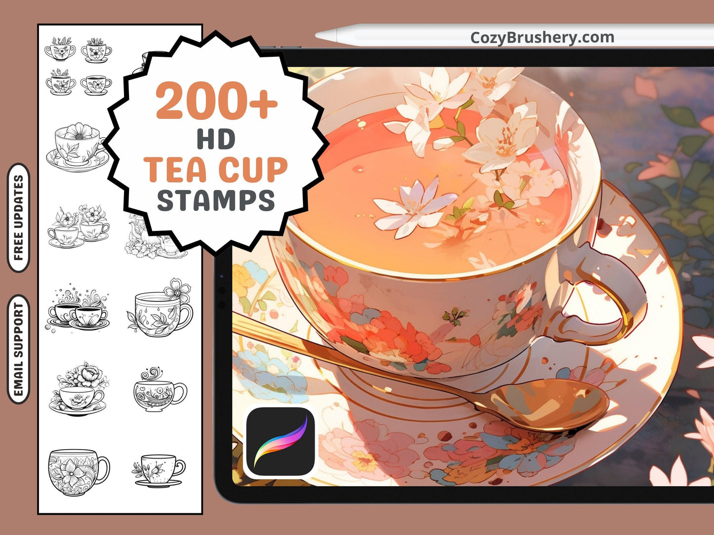 200+ Procreate Tea Cup Stamps, Vintage and Modern Tea Cups Brushes for Procreate, Instant Digital Download - Cozy Brushery