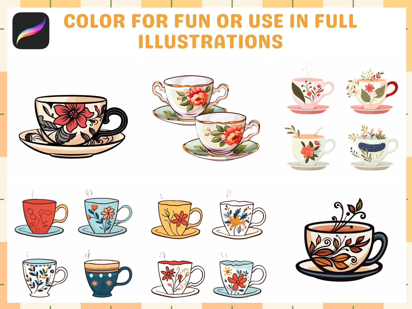 200+ Procreate Tea Cup Stamps, Vintage and Modern Tea Cups Brushes for Procreate, Instant Digital Download - Cozy Brushery
