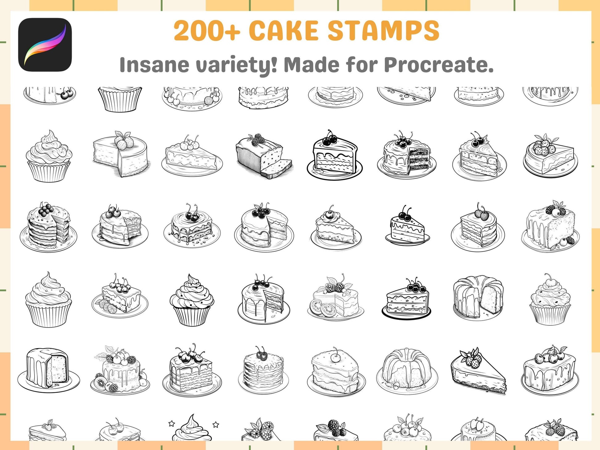 200+ Procreate Cake Brushes, All Kinds of Cakes Stamps for Delicious Art Creations, Instant Download - Cozy Brushery