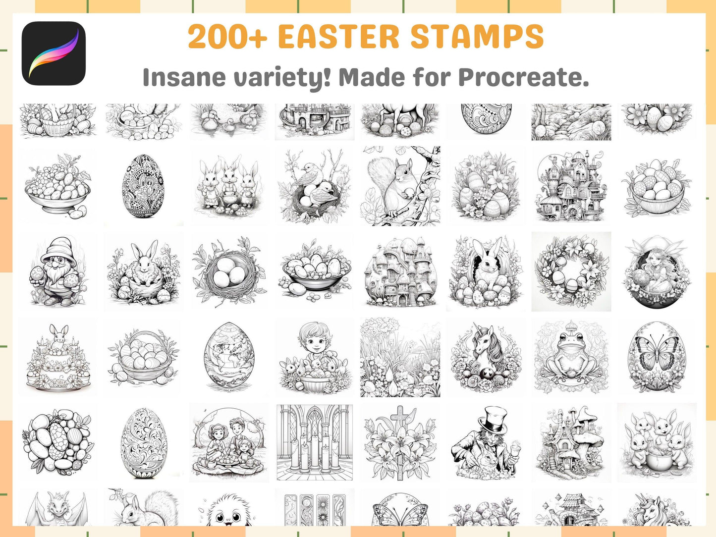 200+ Procreate Easter Themed Stamps, Festive Easter Brushes for Joyful Digital Art, Instant Download - Cozy Brushery