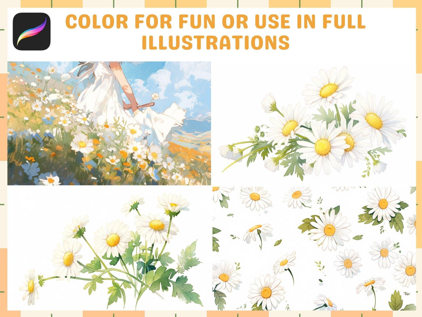 210 Plus Procreate Daisy Flower Stamps Instant Download - Cozy Brushery