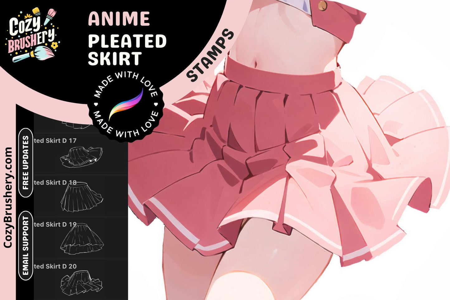 30 Procreate Anime clothes Stamps - Skirt stamp - pleated - for Anime, Manga, for Illustration Character Design Digital Art Reference - Cozy Brushery