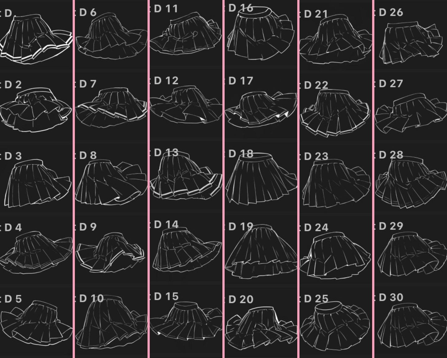 30 Procreate Anime clothes Stamps - Skirt stamp - pleated - for Anime, Manga, for Illustration Character Design Digital Art Reference - Cozy Brushery