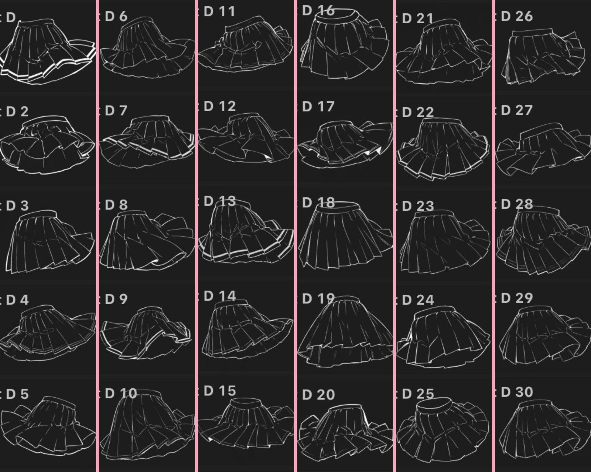 30 Procreate Anime clothes Stamps - Skirt stamp - pleated - for Anime, Manga, for Illustration Character Design Digital Art Reference - Cozy Brushery
