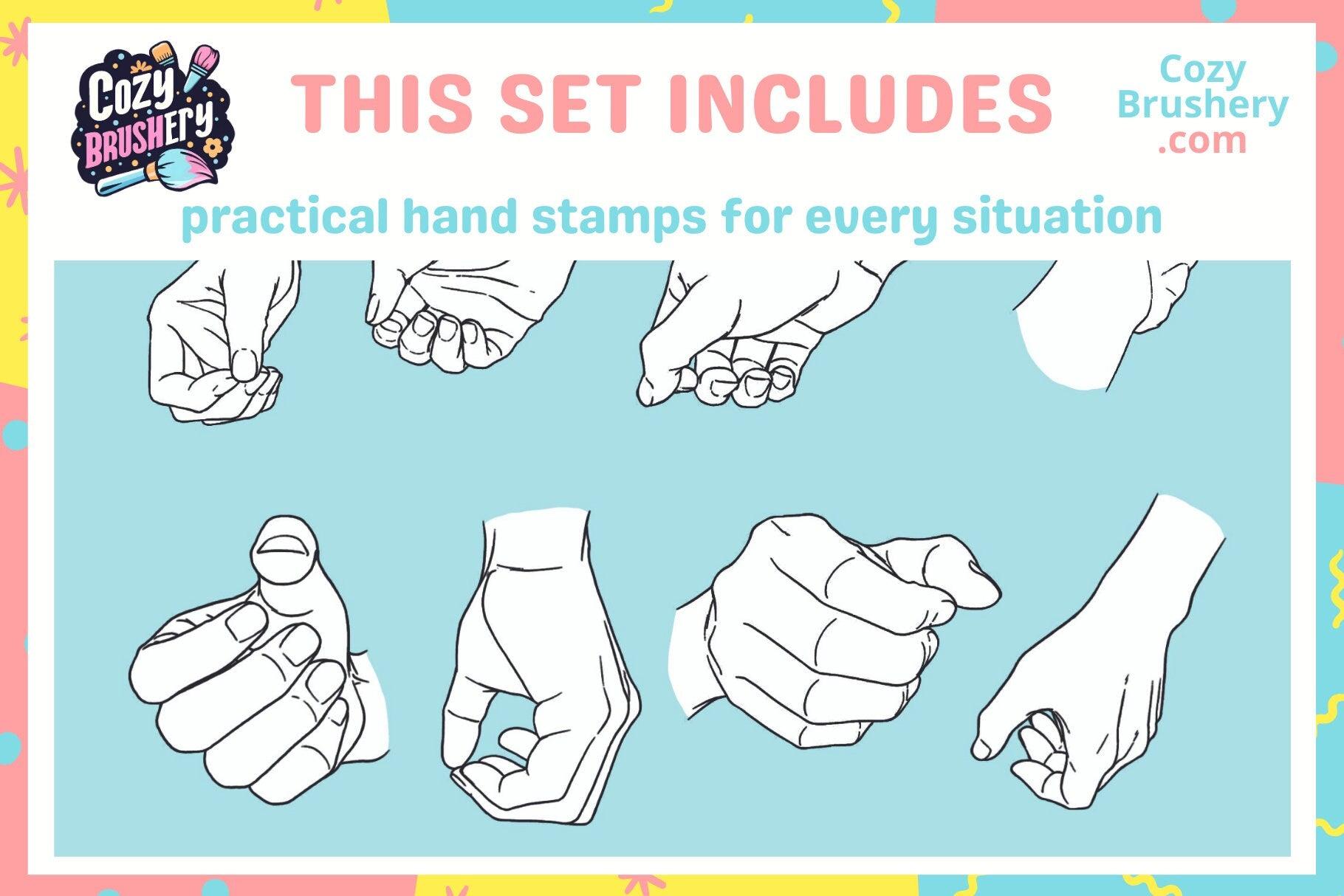 Anime Character Hand Stamps for Procreate - Manga-Inspired Digital Brush Pack, Create Dynamic Poses - Cozy Brushery