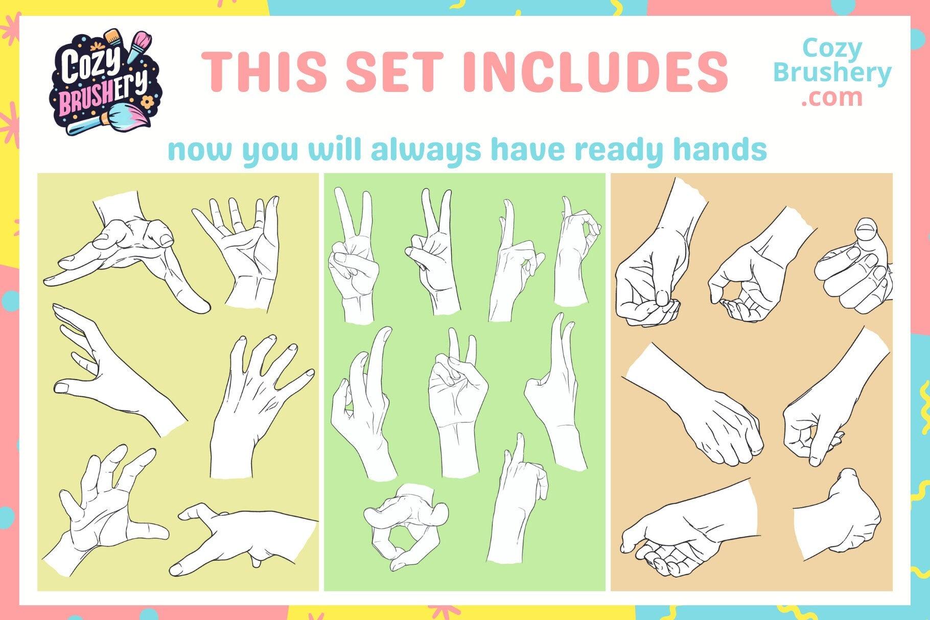 Anime Character Hand Stamps for Procreate - Manga-Inspired Digital Brush Pack, Create Dynamic Poses - Cozy Brushery