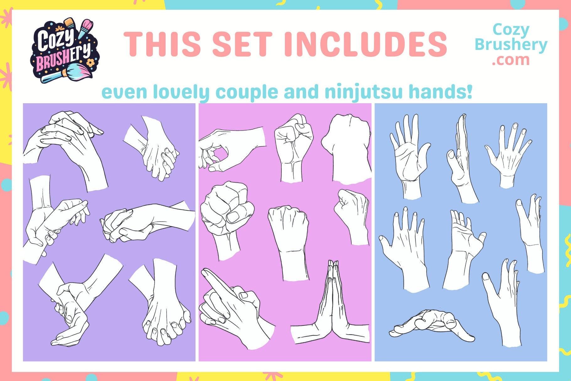 Anime Character Hand Stamps for Procreate - Manga-Inspired Digital Brush Pack, Create Dynamic Poses - Cozy Brushery