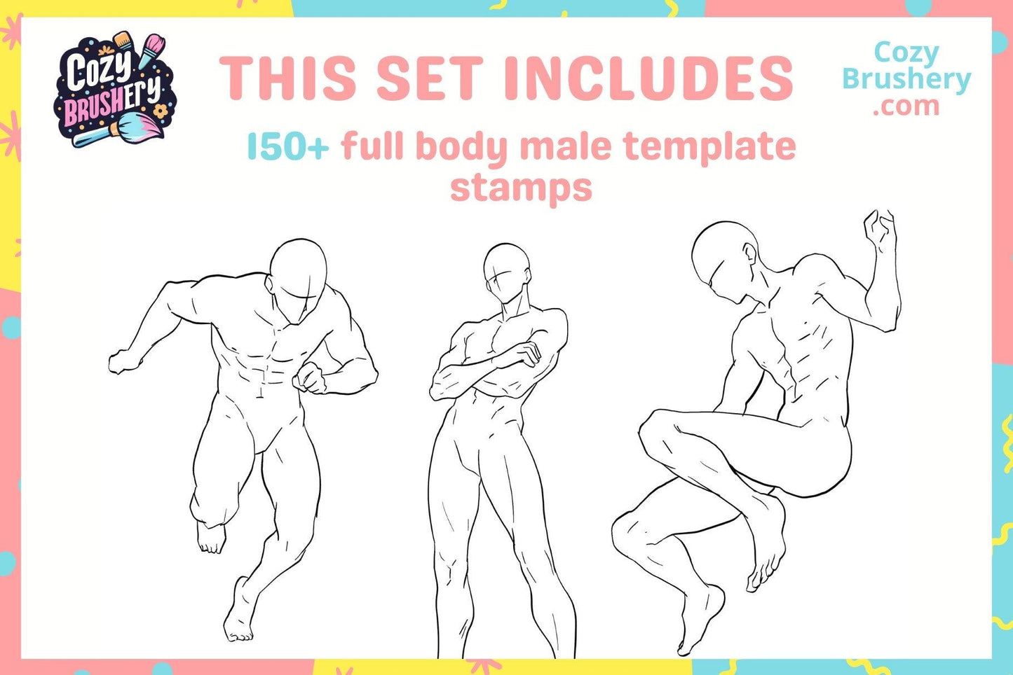 Anime Male Body Template Stamps for Procreate - High-Quality, Quick Pose & Body Outlines for Art - Cozy Brushery