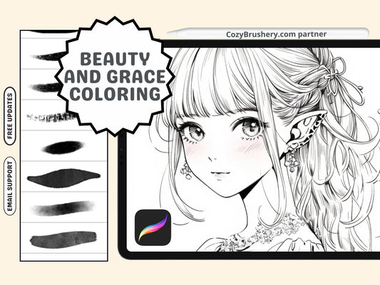 Art with Heart, Coloring Cute Girls for Gaza Support, Procreate Happy Coloring Pages Magic with extra procreate brushes, watercolor, oil - Cozy Brushery