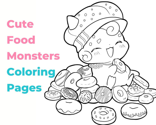 Cute Coloring Pages for Seniors and Adults - Cute Food Monsters Munch - Cozy Brushery