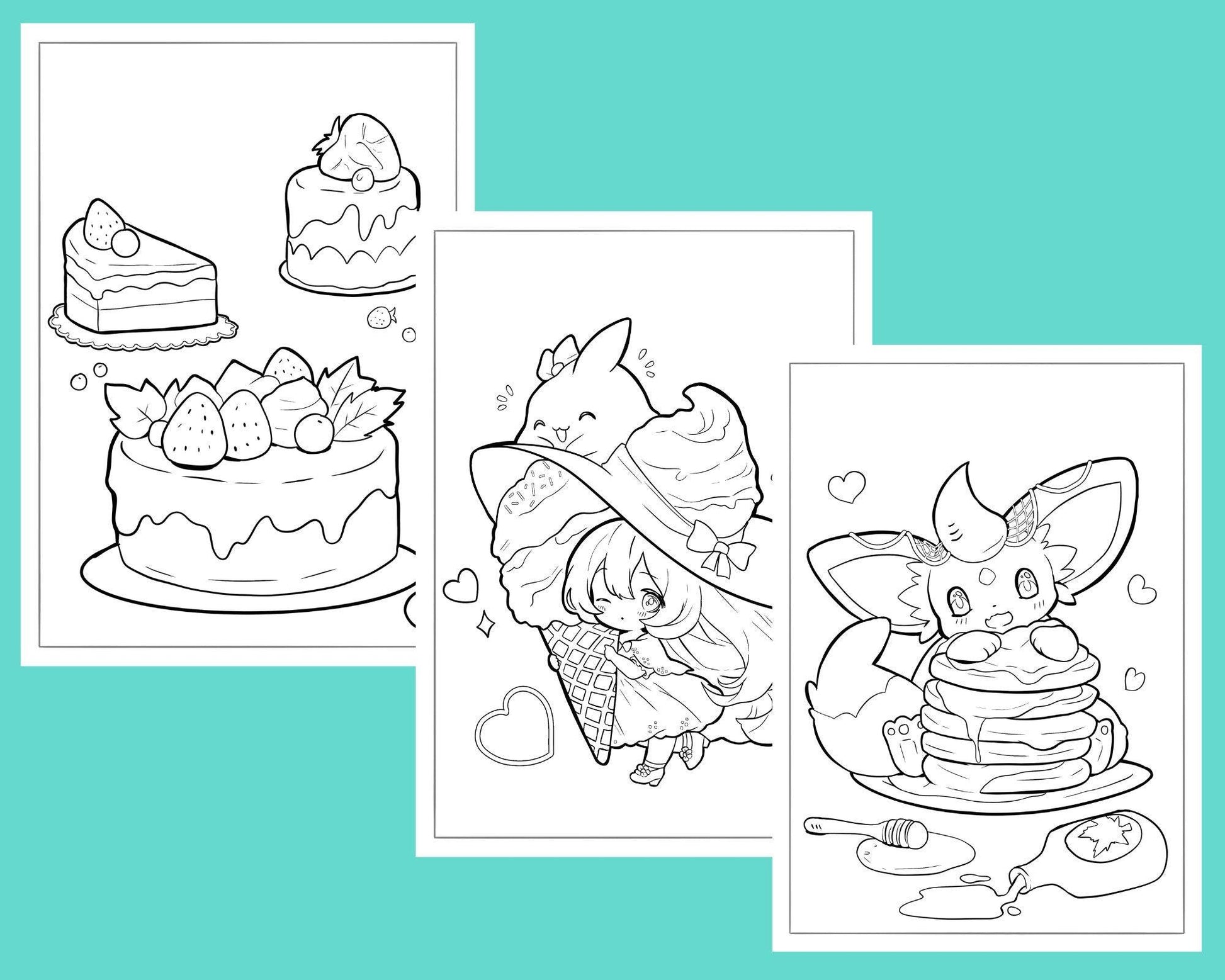 Cute Coloring Pages for Seniors and Adults - Cute Food Monsters Munch - Cozy Brushery