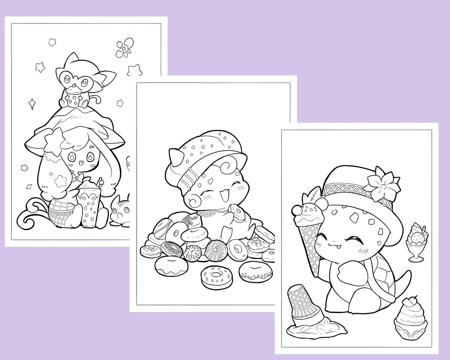 Cute Coloring Pages for Seniors and Adults - Cute Food Monsters Munch - Cozy Brushery