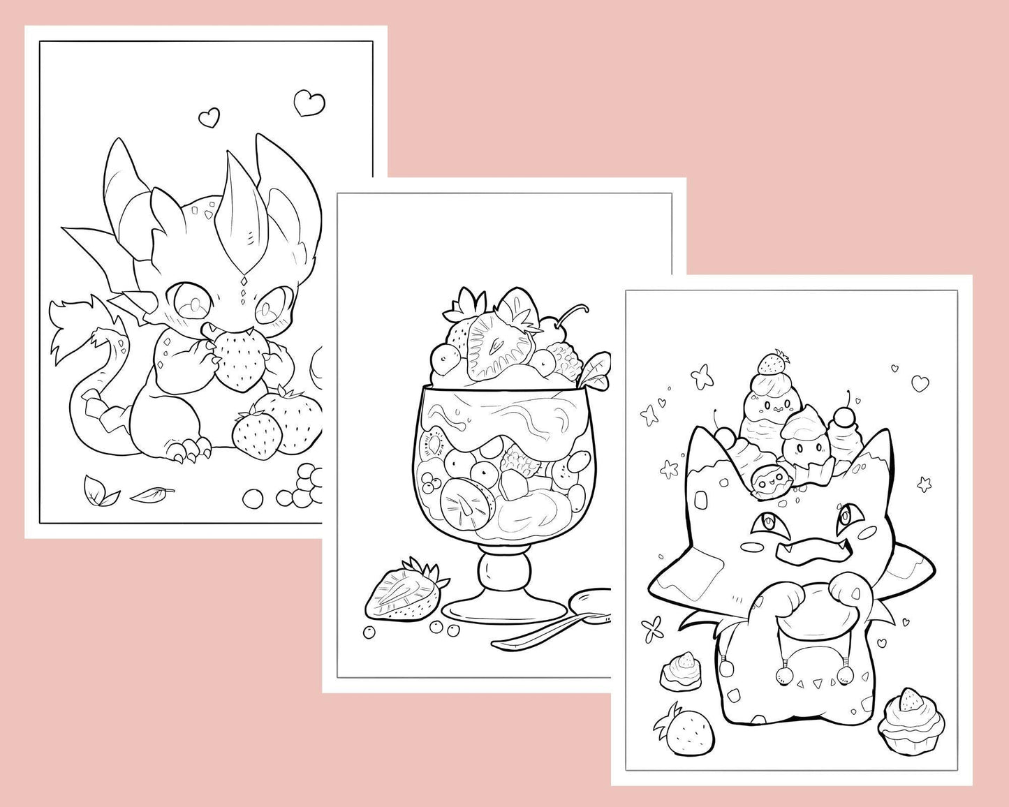 Cute Coloring Pages for Seniors and Adults - Cute Food Monsters Munch - Cozy Brushery