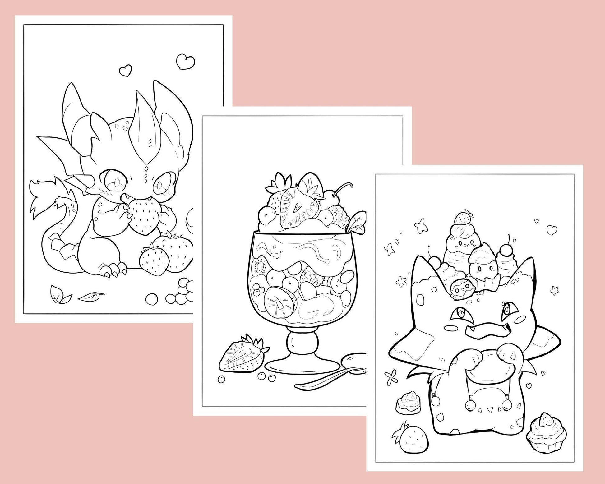 Cute Coloring Pages for Seniors and Adults - Cute Food Monsters Munch - Cozy Brushery