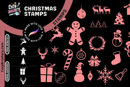 Festive Christmas Stamp Collection - 60 Adorable Themed Procreate Brushes for Holiday Art - Cozy Brushery