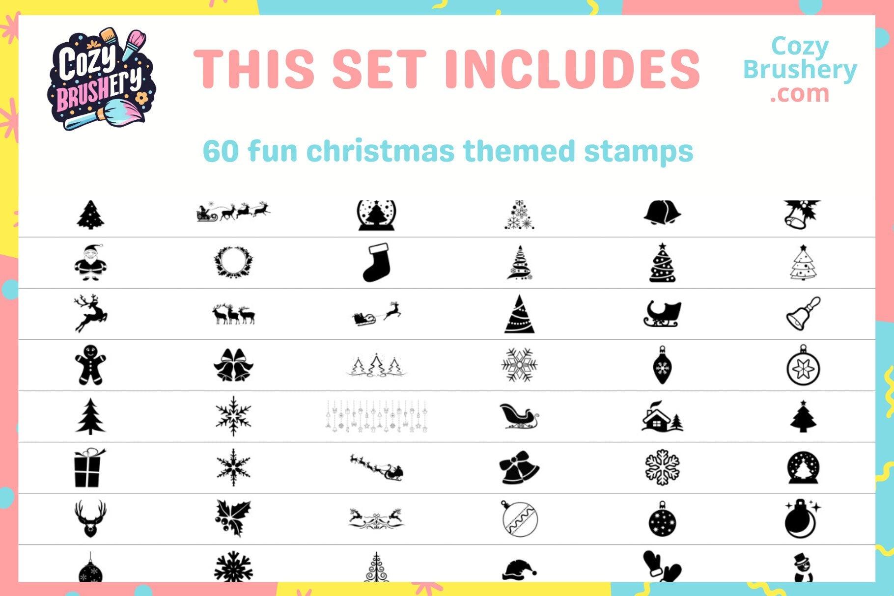 Festive Christmas Stamp Collection - 60 Adorable Themed Procreate Brushes for Holiday Art - Cozy Brushery