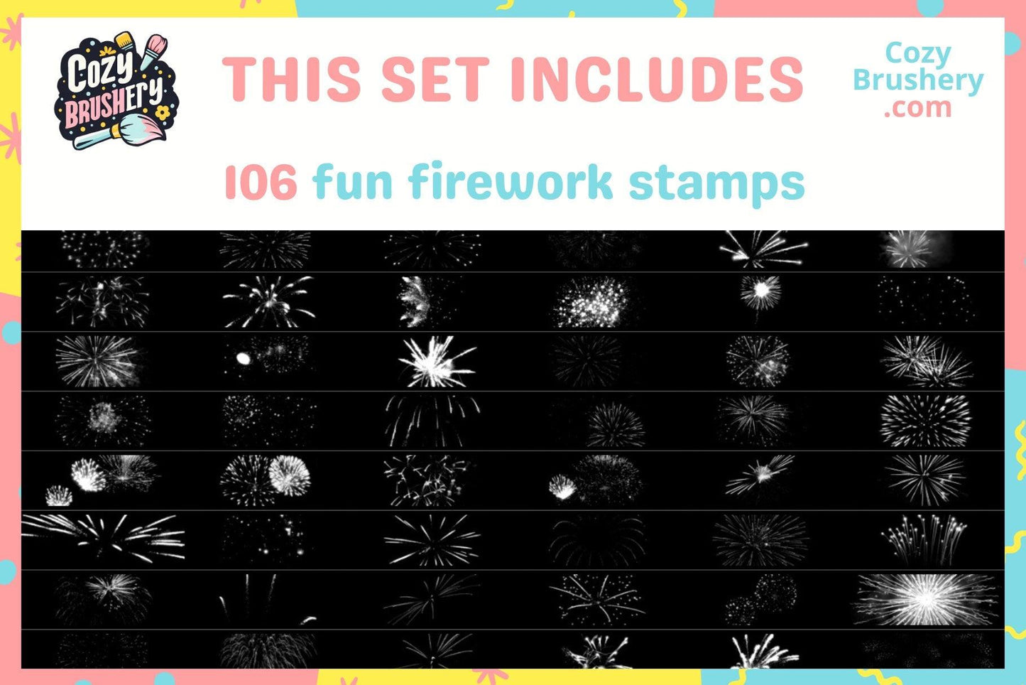 106 Fun Firework Stamps for Procreate: Colorful, Explosive Brush Pack - Cozy Brushery