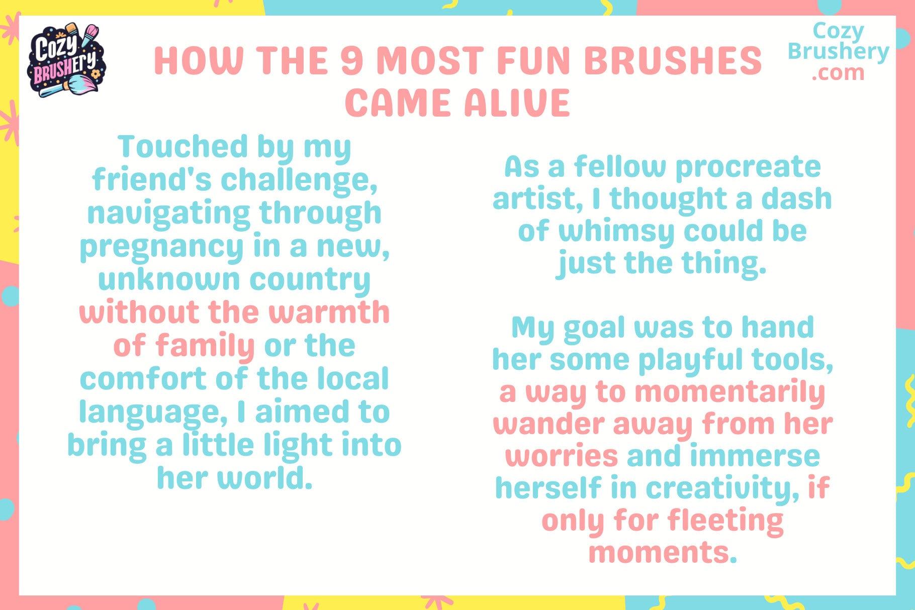 Procreate Brushes Fun Minimalist: Dreamy Escapade Pack, 9 Fun Brushes for Instant Magic, Fire, Bubbles, Ink, Neon, and More - Cozy Brushery