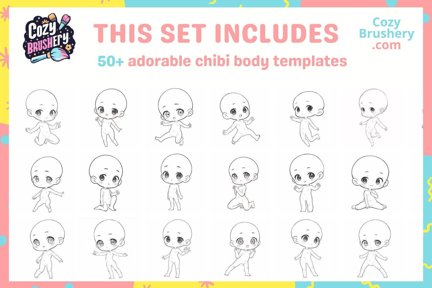 Procreate Chibi Body Template Stamps Brushes: 100 Cute Adorable and Versatile Designs for All Genders - Cozy Brushery
