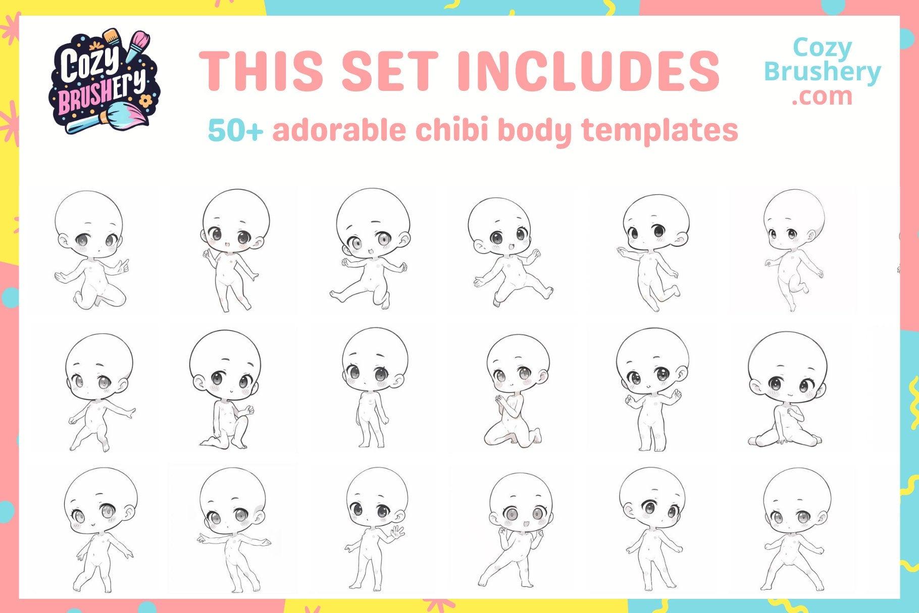 Procreate Chibi Body Template Stamps Brushes: 100 Cute Adorable and Versatile Designs for All Genders - Cozy Brushery
