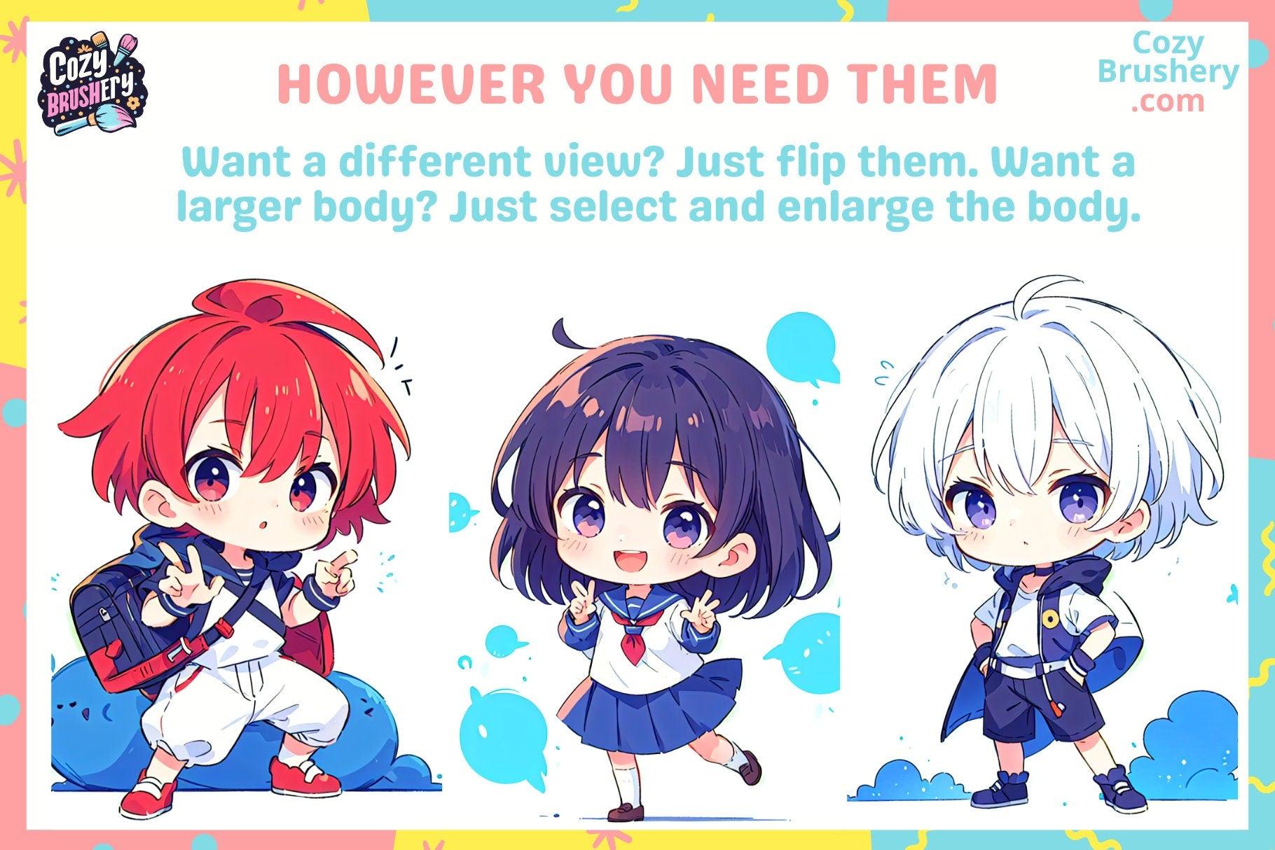 Procreate Chibi Body Template Stamps Brushes: 100 Cute Adorable and Versatile Designs for All Genders - Cozy Brushery