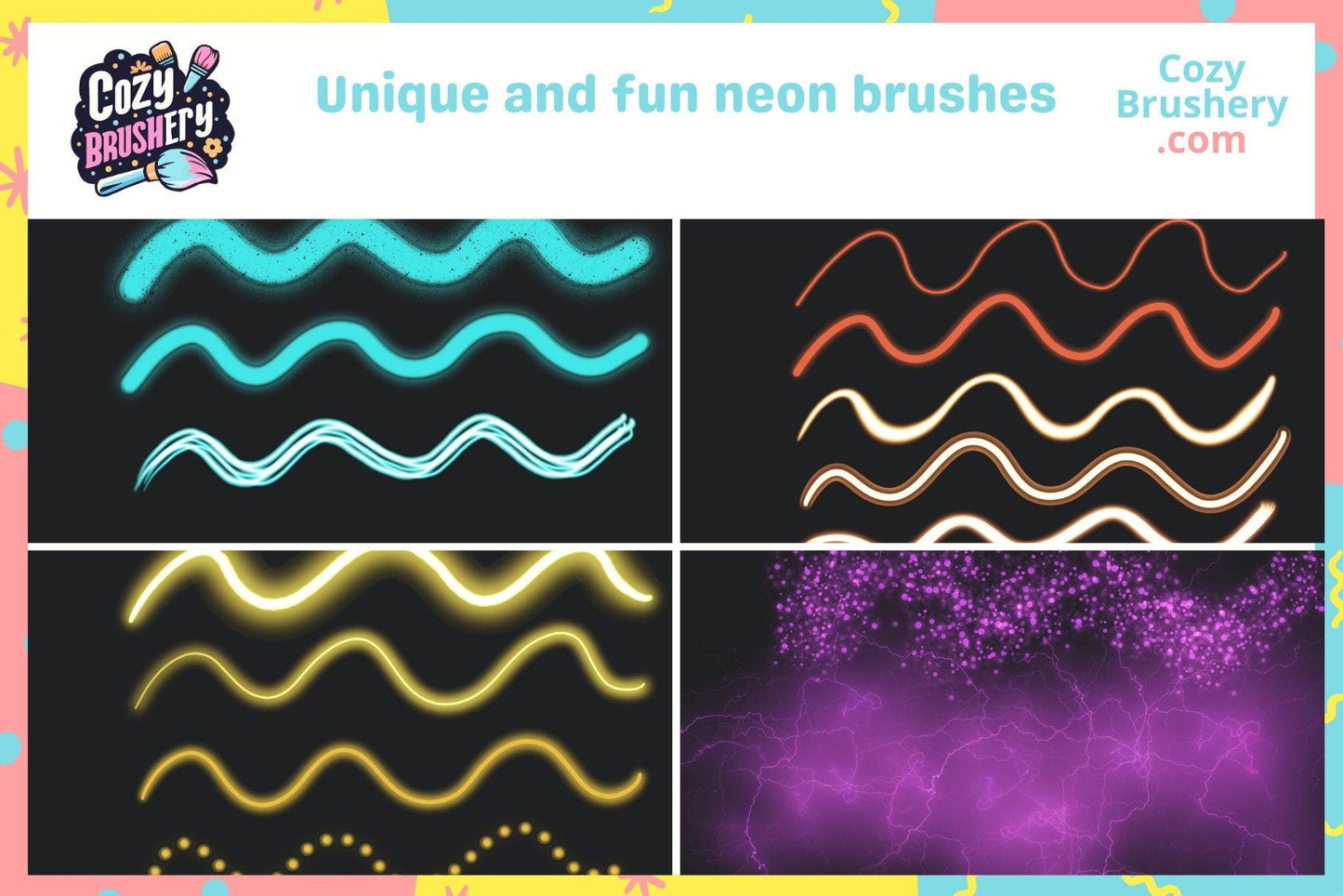 Procreate Neon Brushes, 60+ Glowing Tools for Neon Art and Lettering, Perfect for Anime, Manga - Cozy Brushery