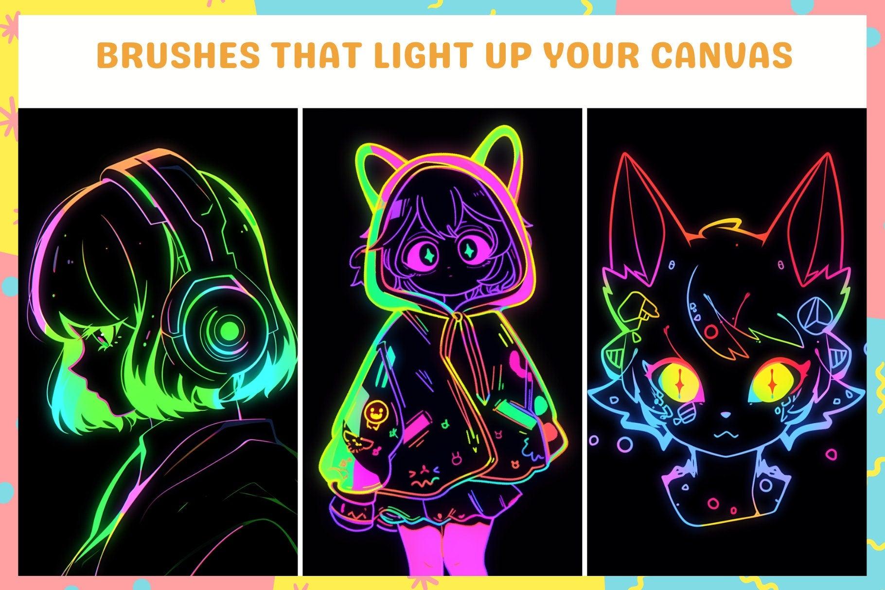 Procreate Neon Brushes, 60+ Glowing Tools for Neon Art and Lettering, Perfect for Anime, Manga - Cozy Brushery