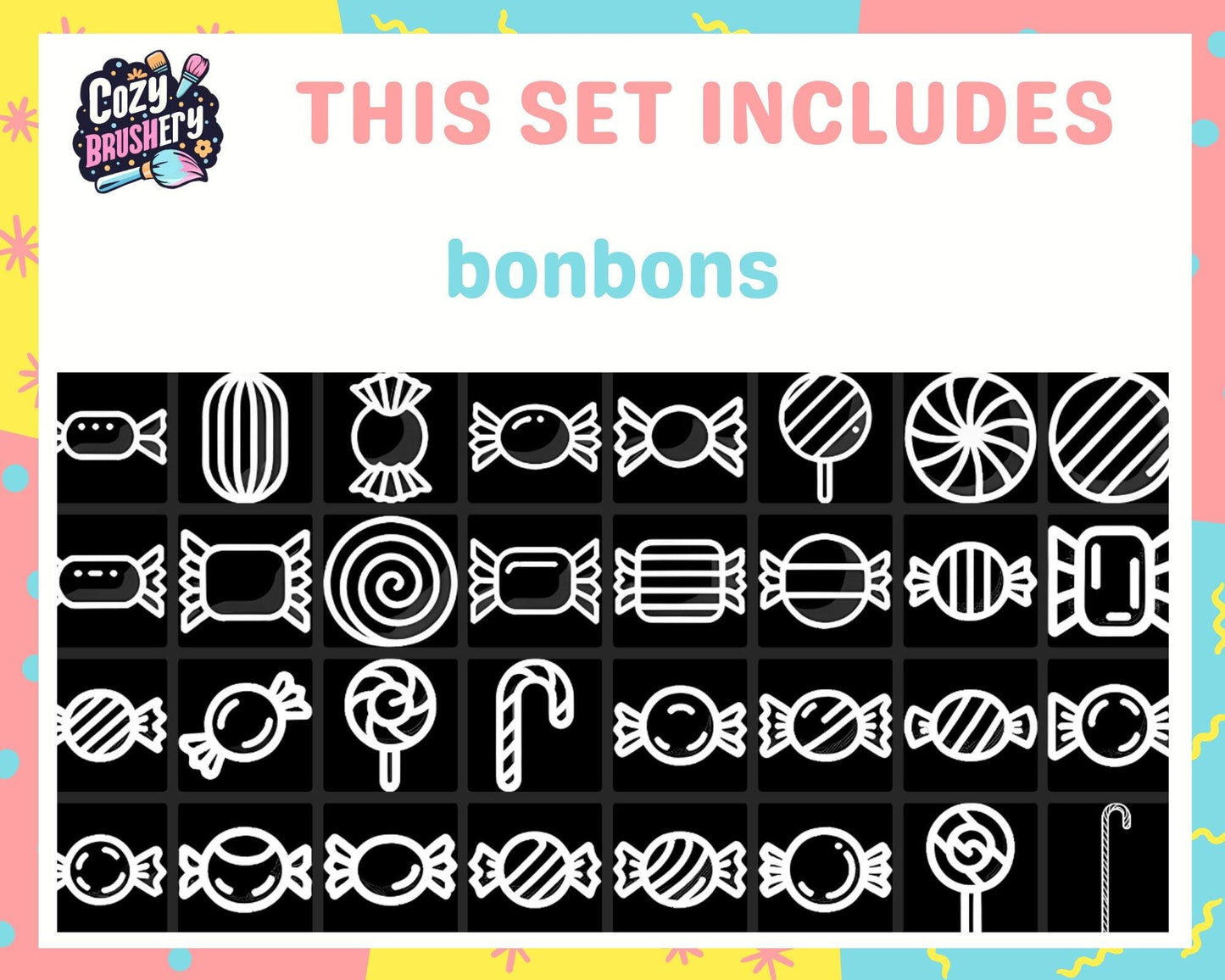 Sweet dessert factory, Procreate Food Brushes, Cakes, Cookies, Icecream, Lollipop, Parfait, Macarons, Donuts - Cozy Brushery