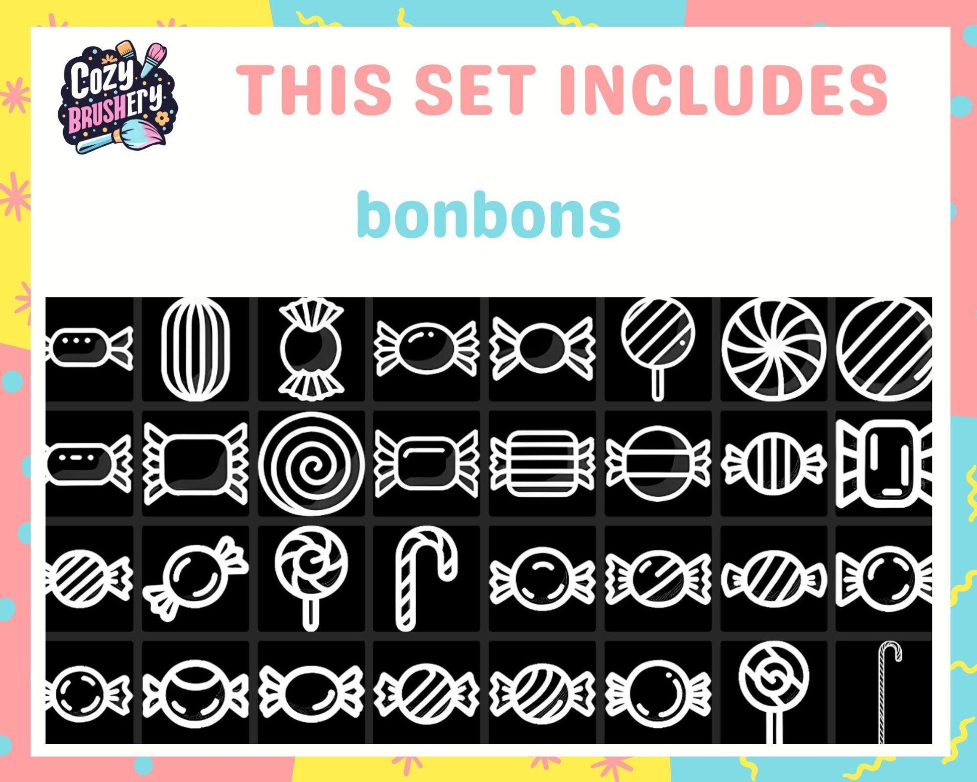 Sweet dessert factory, Procreate Food Brushes, Cakes, Cookies, Icecream, Lollipop, Parfait, Macarons, Donuts - Cozy Brushery