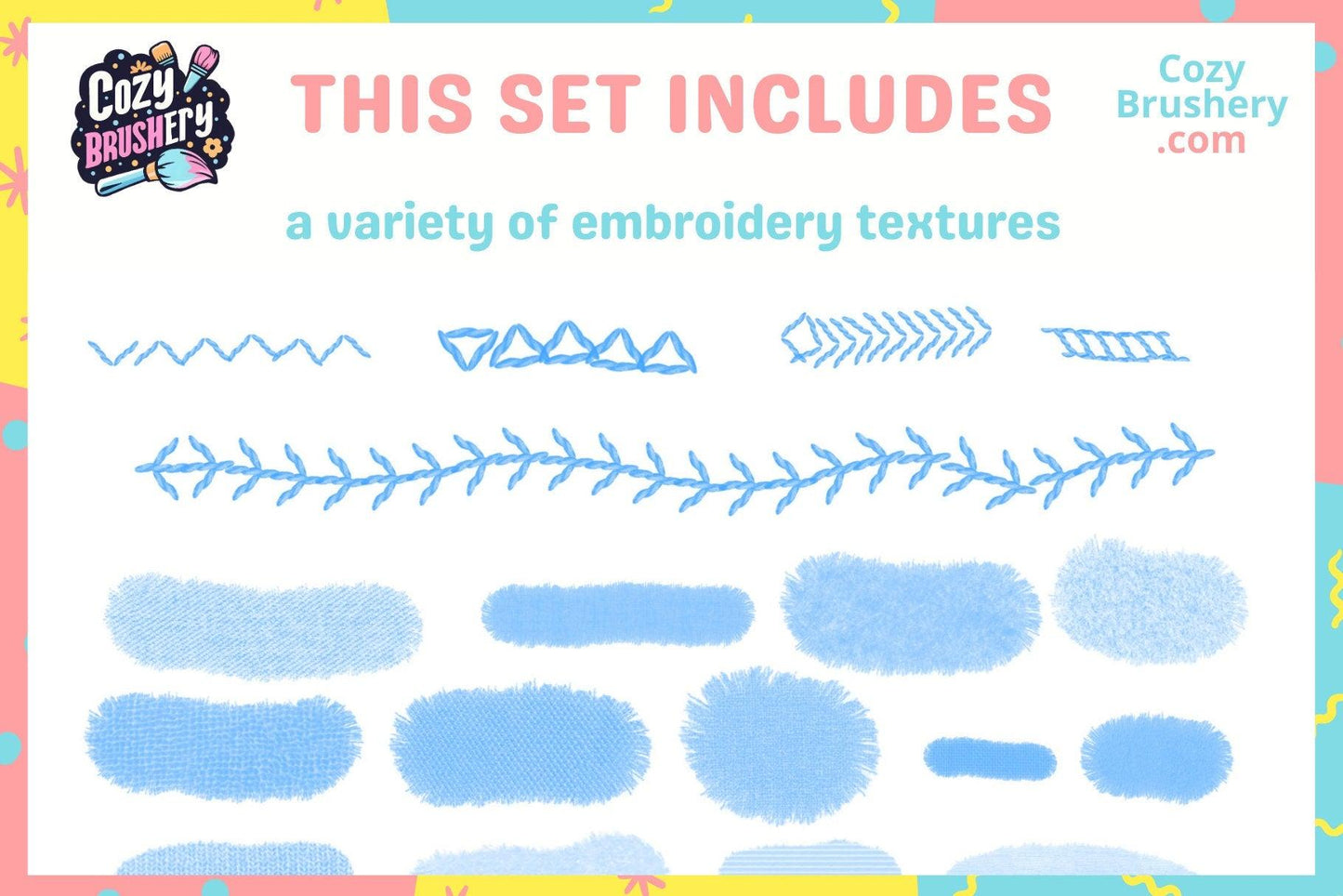 Ultimate Embroidery Brush Set - 85 Procreate Brushes with Floral and Knot Textures, Stitch, Thread, Sewing - Cozy Brushery