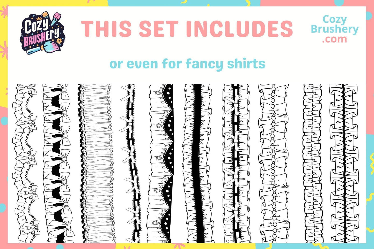 Ultimate Frill Brush Collection: 100 Varied Frills for Dresses and Skirts in Procreate, Ruffle Brushes - Cozy Brushery