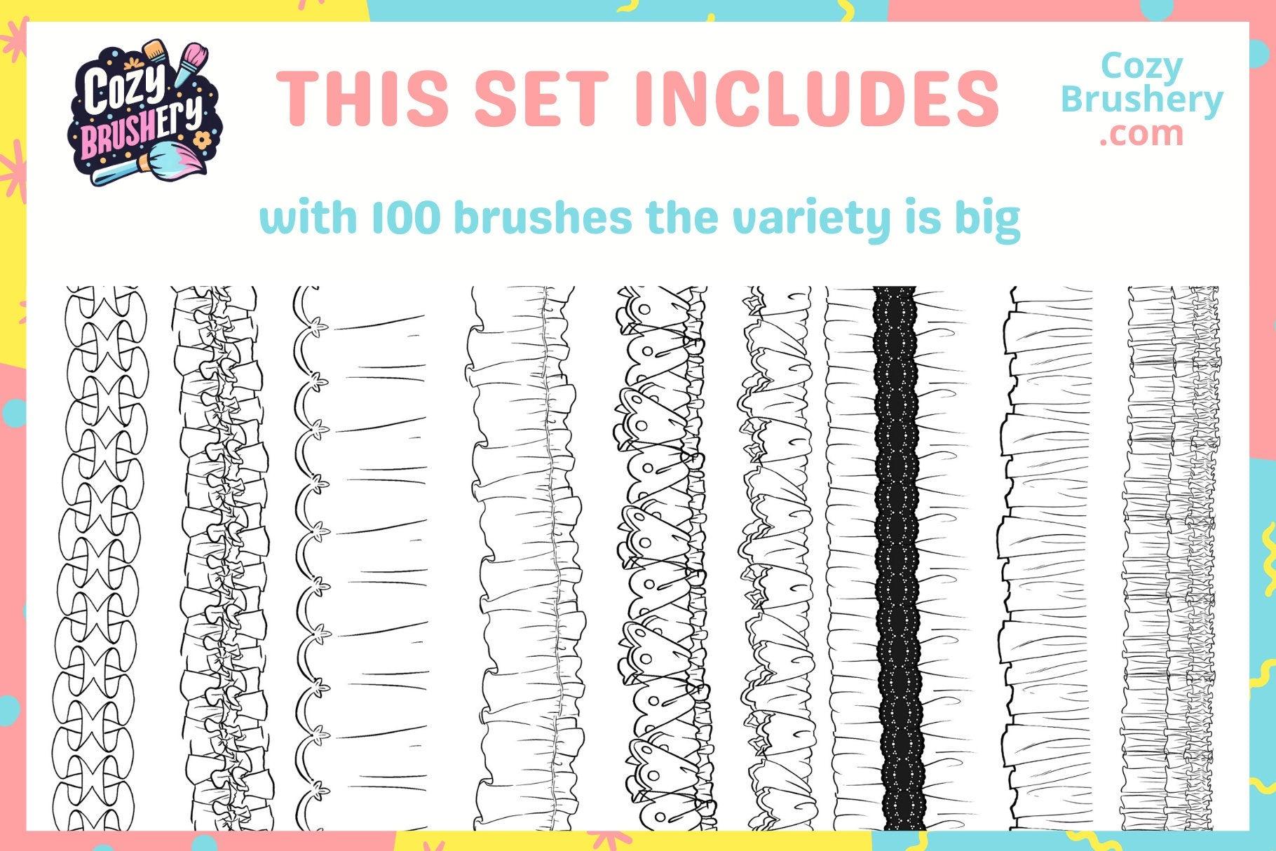 Ultimate Frill Brush Collection: 100 Varied Frills for Dresses and Skirts in Procreate, Ruffle Brushes - Cozy Brushery