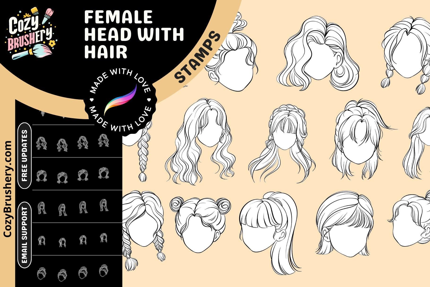 Ultimate Girl Head and Hair Stamp Collection - 70 Procreate Brushes for Anime, Manga & Realism - Cozy Brushery