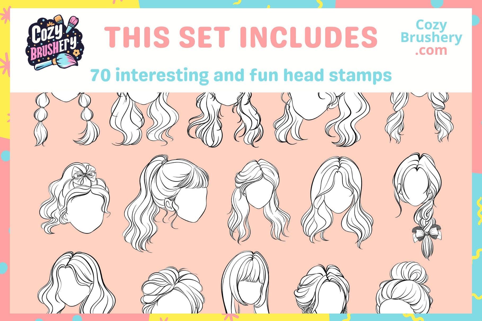 Ultimate Girl Head and Hair Stamp Collection - 70 Procreate Brushes for Anime, Manga & Realism - Cozy Brushery