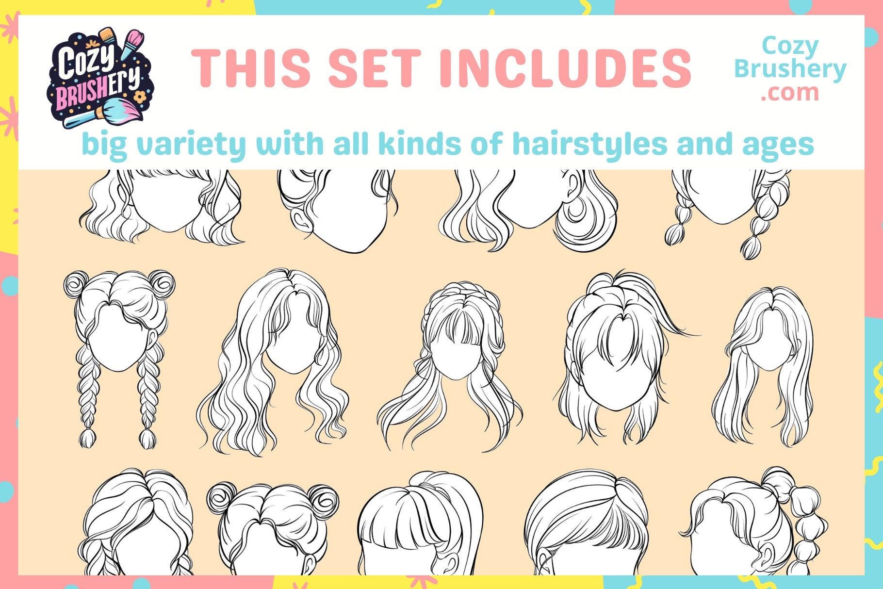Ultimate Girl Head and Hair Stamp Collection - 70 Procreate Brushes for Anime, Manga & Realism - Cozy Brushery