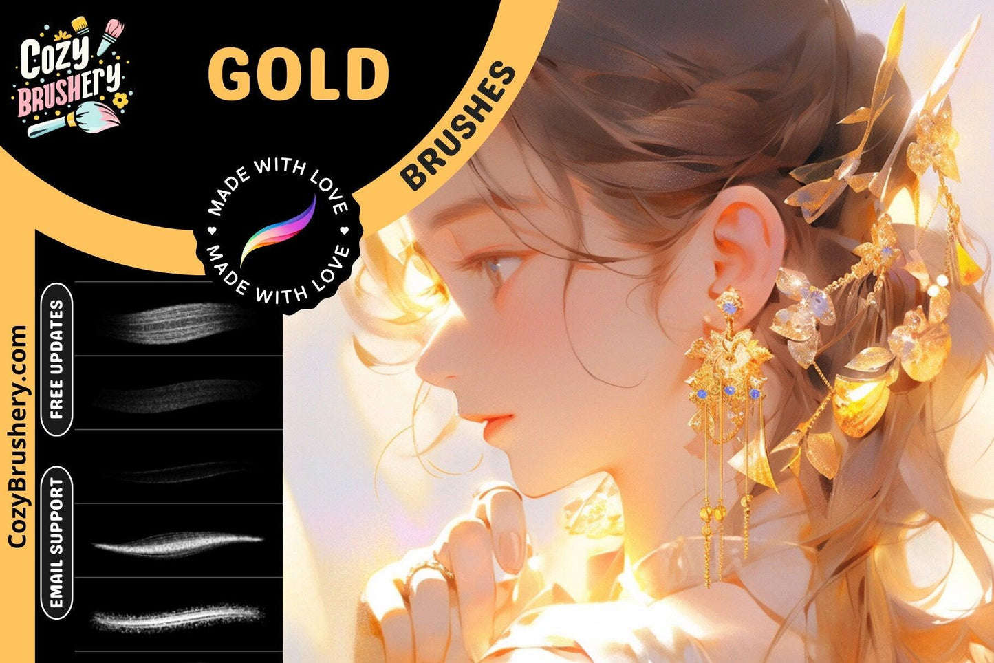 Ultimate Gold Brush Collection for Procreate - 35 Realistic Textured Brushes for All Art Styles - Cozy Brushery