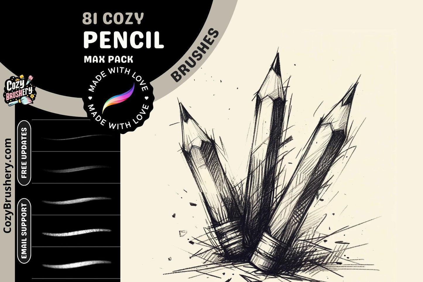 Ultimate Pencil Paper Texture Brushes for Procreate - Sketch, Hatching, Lineart, 81 Brushes, 28 Textures, 24 Papers, Sketching Essentials - Cozy Brushery