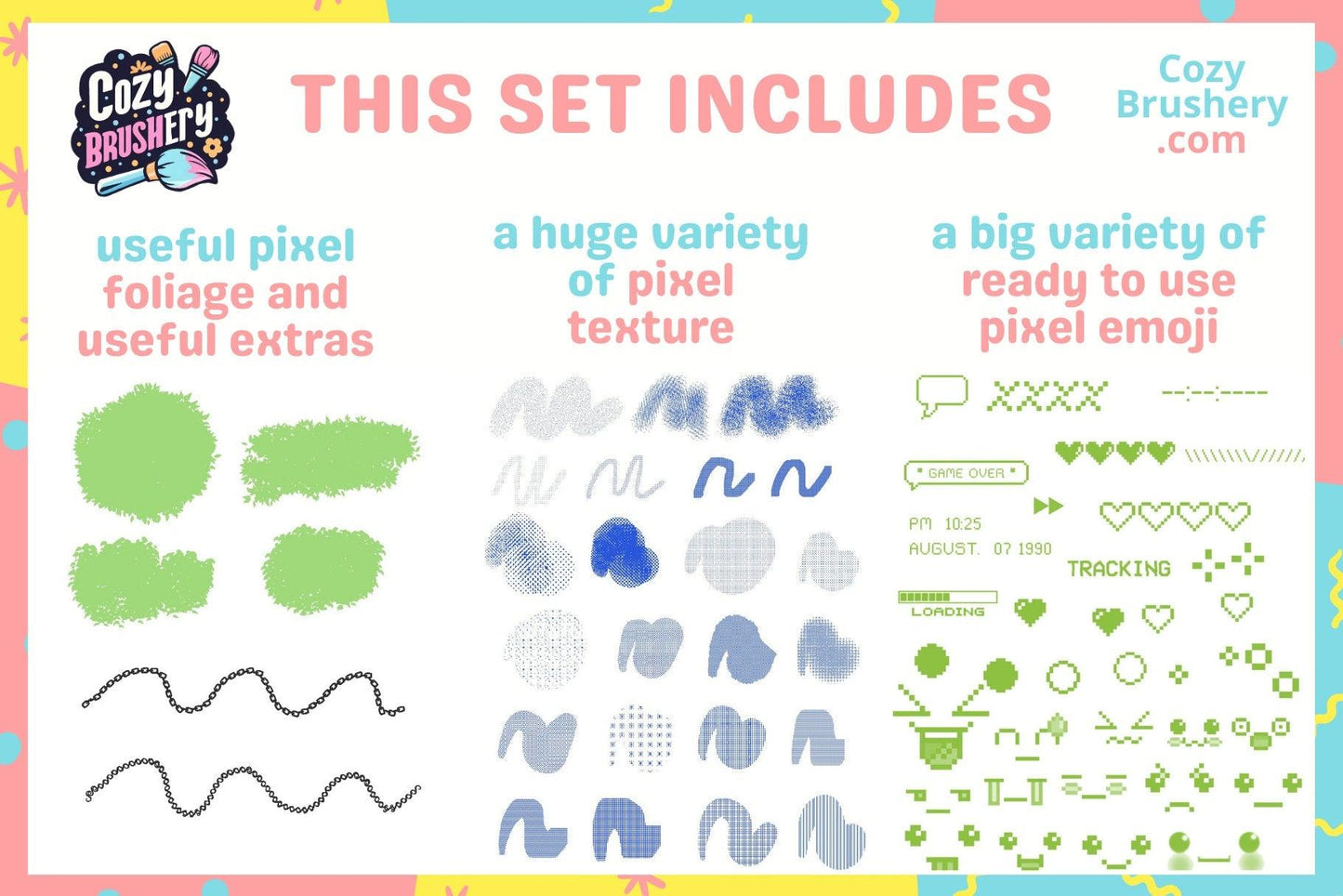 Ultimate Procreate Pixel Brushes: Complete Pixel Art Toolkit with Emoji, Foliage, Letter Stamps & Textures - Cozy Brushery