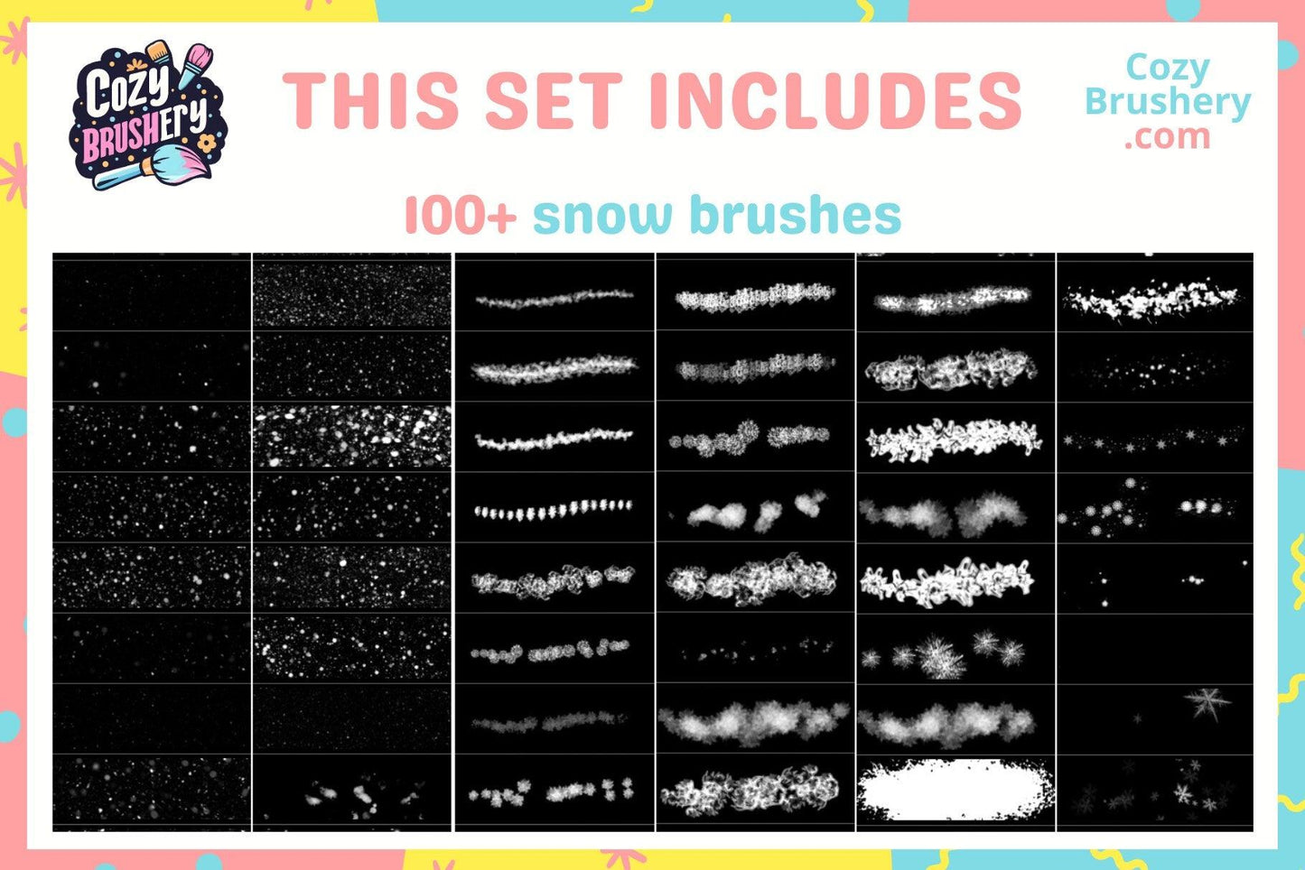 Ultimate Snow Brushes & Stamps Pack - 100+ Realistic and Anime Snow Brushes, 70+ Snow Stamps for Procreate - Cozy Brushery