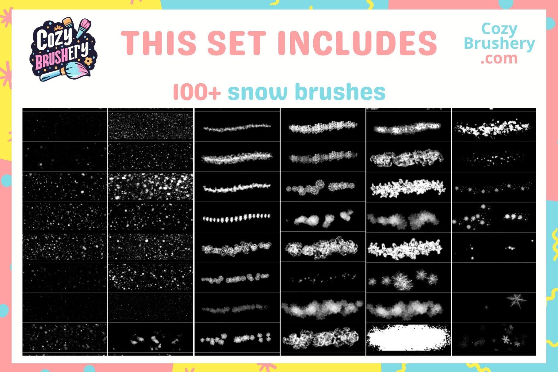 Ultimate Snow Brushes & Stamps Pack - 100+ Realistic and Anime Snow Brushes, 70+ Snow Stamps for Procreate - Cozy Brushery