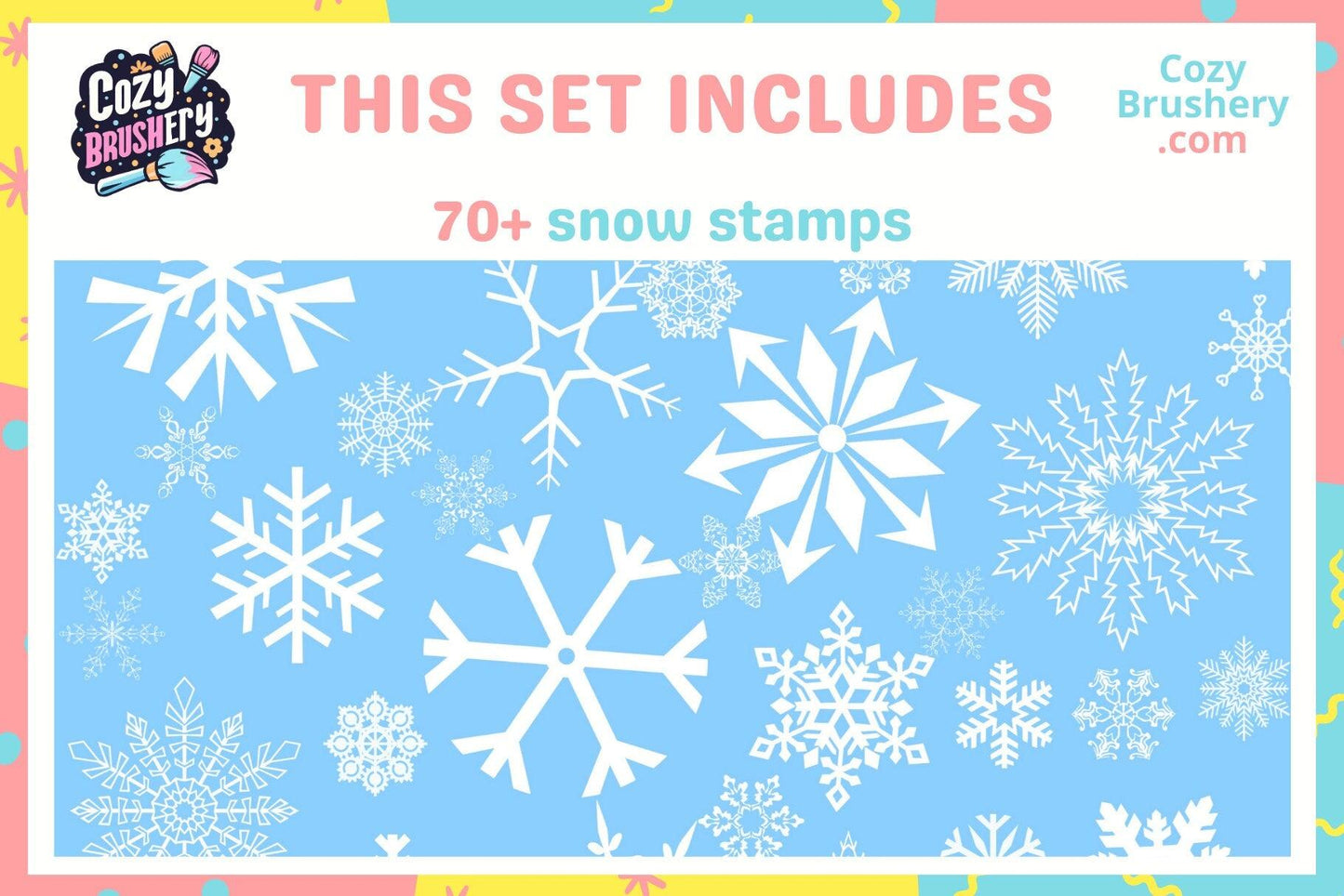 Ultimate Snow Brushes & Stamps Pack - 100+ Realistic and Anime Snow Brushes, 70+ Snow Stamps for Procreate - Cozy Brushery