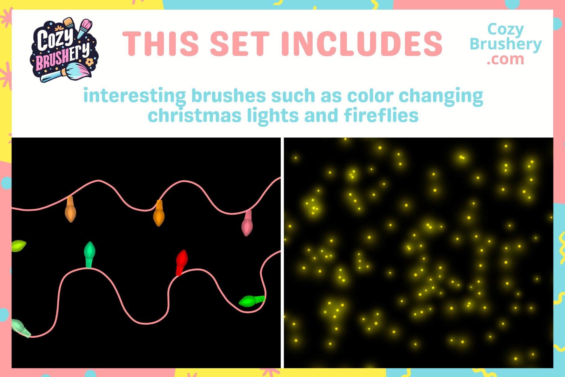 Winter Wonderland Procreate Brush Pack - Snow, Icicles, Trees, Fireworks, Christmas Lights, Magical Butterflies - Cozy Brushery